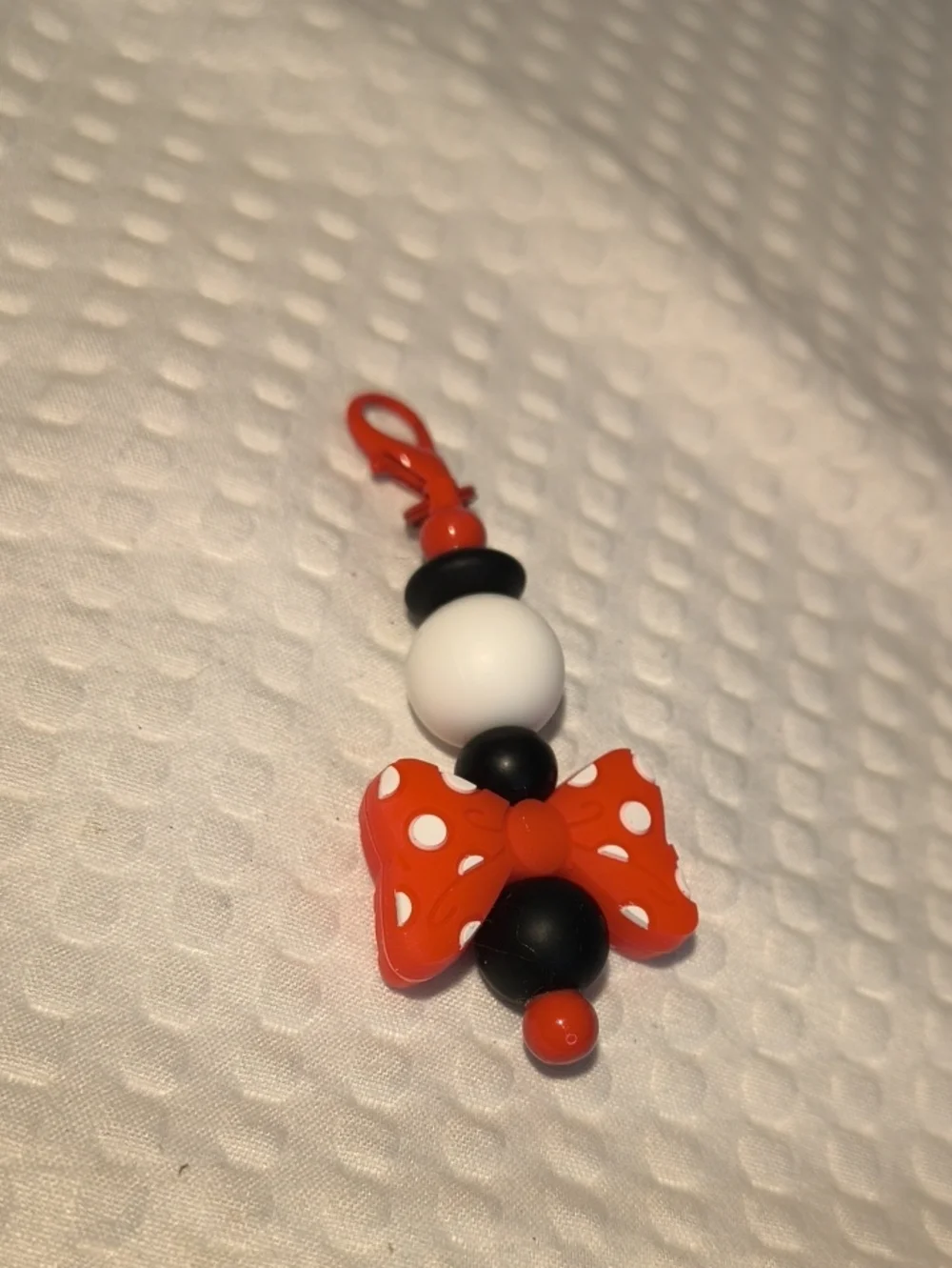 Kids Polka Dot Bow Bead Keychain Charm - Orange and Black